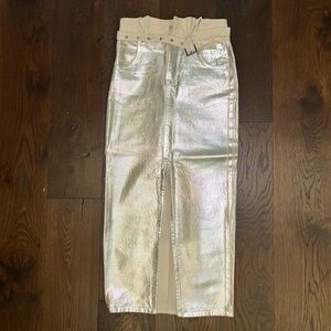 Zara Metallic Silver Midi Skirt